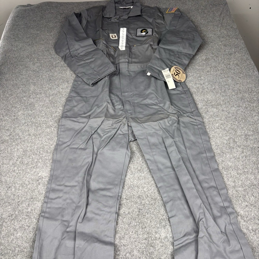Walls Coveralls Men's 42 Tall Gray Workwear Mechanic USA Flag Patch NWT Work